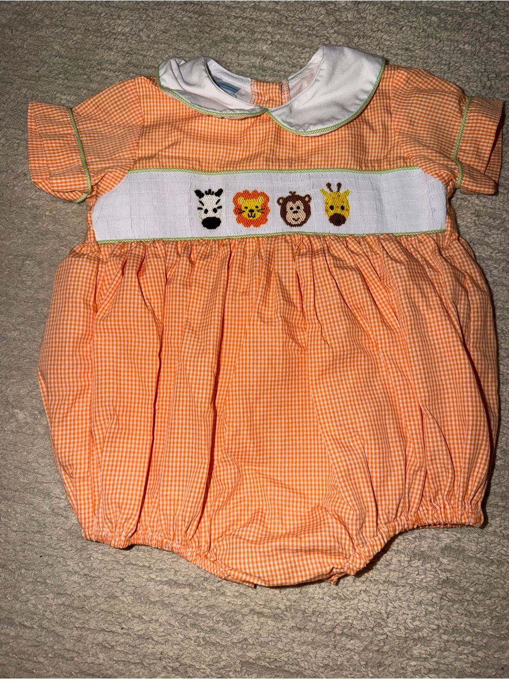 Carter's Orange Gingham Smocked Safari Bubble One-Piece